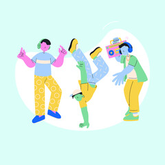 Young People Dancing and Singing Illustration