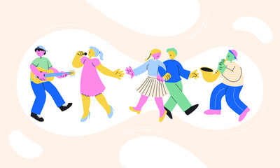 Young People Dancing and Singing Illustration