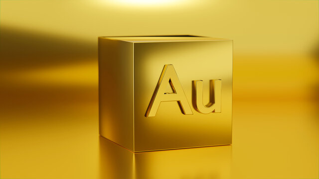 Gold W&uuml;rfel mit Au Bezeichnung aus dem Periodensystem