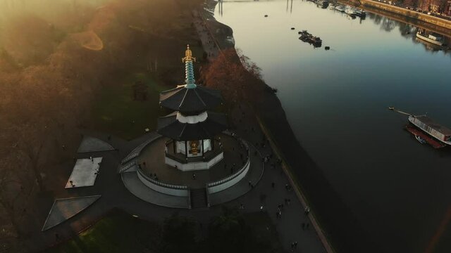 Budha statue in Battersea park in aerial
