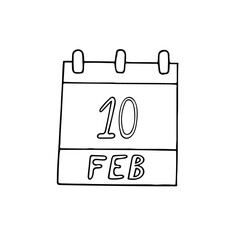 calendar hand drawn in doodle style. February 10. World Pulses Day, date. icon, sticker, element, design. planning, business holiday