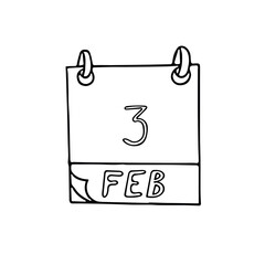 calendar hand drawn in doodle style. February 3. National Carrot Cake Day, date. icon, sticker, element, design. planning, business holiday