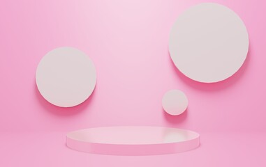 3d geometric pink podium for product placement with a circular background
