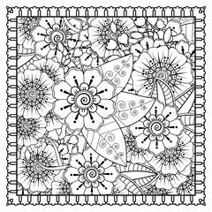 Mehndi flower for henna, mehndi, tattoo, decoration. decorative ornament in ethnic oriental style. doodle ornament. outline hand draw illustration. coloring book page.