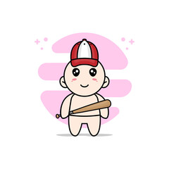 Cute baby character design wearing baseball costume.