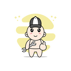 Cute baby character design wearing mechanic costume.