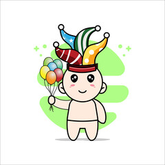 Cute baby character wearing birthday costume.