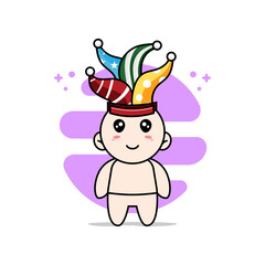 Cute baby character wearing birthday hat.