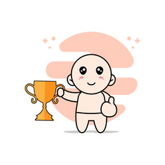 Cute baby character holding trophy.