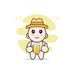 Obraz na płótnie Canvas Cute baby character holding a glass of beer.