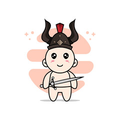 Cute baby character wearing gladiator costume.