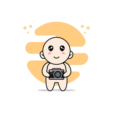 Cute baby character holding a camera.