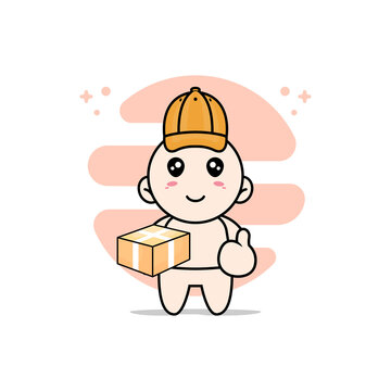 Cute baby character wearing delivery boy costume.