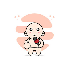 Cute baby character holding a microphone.