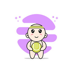 Cute baby character holding a tennis ball.