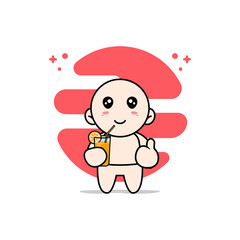 Cute baby character holding a cup of juice