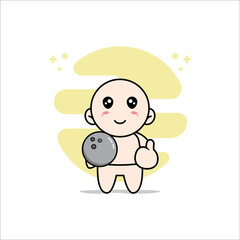 Cute baby character holding a bowling ball.