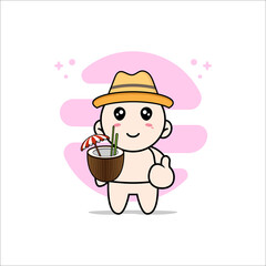 Cute baby character holding a coconut ice.