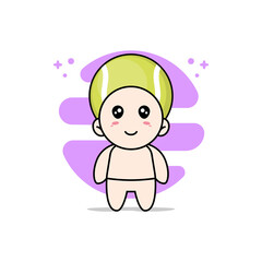 Cute baby character wearing tennis ball costume.