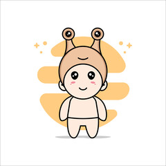 Cute baby character wearing snail costume.