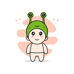 Cute baby character wearing frog costume.