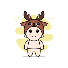 Fototapeta premium Cute baby character wearing deer costume.
