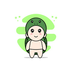 Obraz na płótnie Canvas Cute baby character wearing turtle costume.