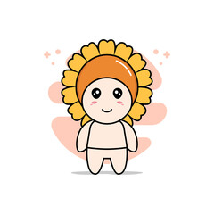 Cute baby character wearing sunflower costume.