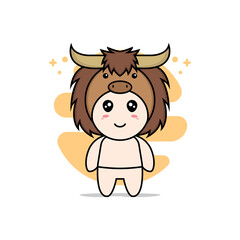 Cute baby character wearing bull costume.