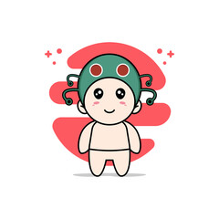 Cute baby character wearing caterpillar costume.