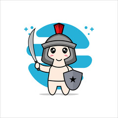 Cute baby character wearing gladiator costume.