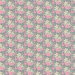 Cute pictures of yellow and pink flowers. Children's print in soft pastel colors. Seamless pattern vector background. For fabrics, coatings, textiles, covers, notebooks, wrapping paper, scrapbooking