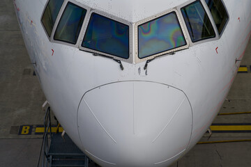Fototapeta na wymiar Cockpit of airplane at Zurich airport, Switzerland.