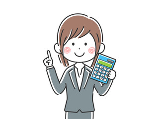 電卓を持った日本人ビジネスウーマンのイラスト