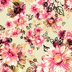  Seamless pattern of colorful asters