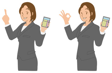 電卓　オッケー　ビジネスウーマン 