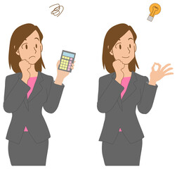悩む　電卓　オッケー　ビジネスウーマン 