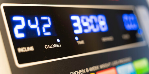 Treadmill console display screen showing exercise results in gym
