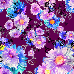 Obraz na płótnie Canvas Seamless pattern of colorful asters