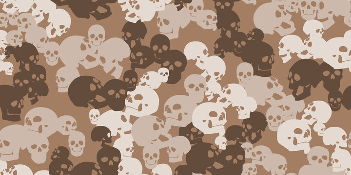 Camo seamless pattern with skulls. Camouflage in sand colors. Military vector background for your design. Stock vector background.