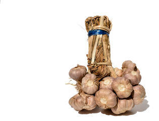 Isolated garlic on white background with copy space