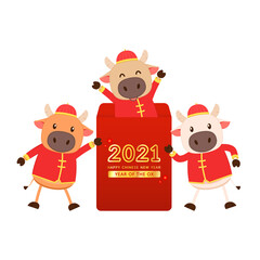 Chinese Happy new year 2021. Happy new year. Year of the Ox. Ox cartoon vector. Ox character design.