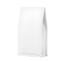 Quad seal bag with narrow top mockup. Perspective view. Vector illustration isolated on white background. Best solution for presentation your brand, design, promo and etc. EPS10.	