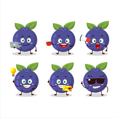 New blueberry cartoon character with various types of business emoticons