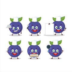 Cartoon character of new blueberry with various chef emoticons