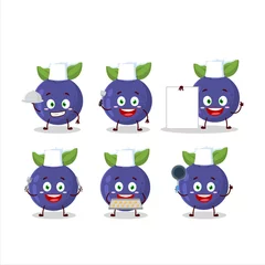 Fotobehang Cartoon character of new blueberry with various chef emoticons © kongvector