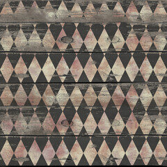 Alice in Wonderland style watercolor diamond rhombus  on wooden background seamless pattern  - 408719813