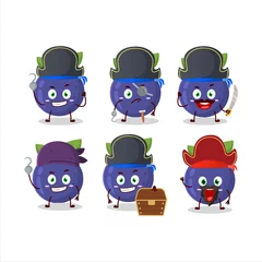 Fotobehang Cartoon character of new blueberry with various pirates emoticons © kongvector