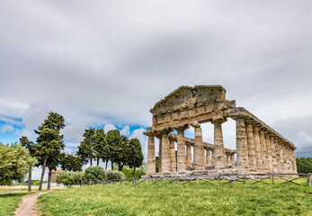 Fototapeta na wymiar Temple of Athena (Tempio di Athena) in the Archaeological Park of Paestum, Italy, a UNESCO World Heritage site.