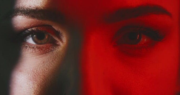 Close up of woman's face beautiful green eyes 